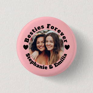 Personalized photo best friends BFF pink 1 Inch Round Button