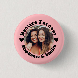 Personalized photo best friends BFF pink 1 Inch Round Button