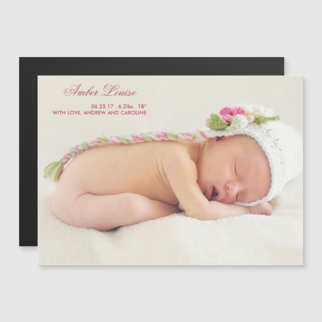 Personalized Photo Birth Announcement for Girl (Front/Back)