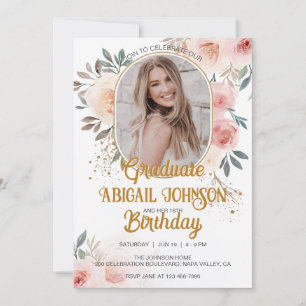 Personalized Photo Birthday Graduation Blush Pink  Invitation