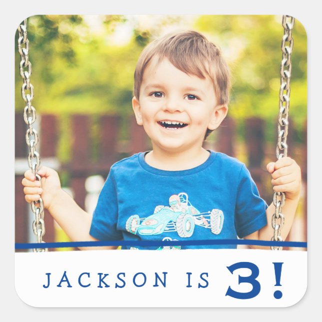 Personalized Photo Birthday Stickers / Royal Blue (Front)