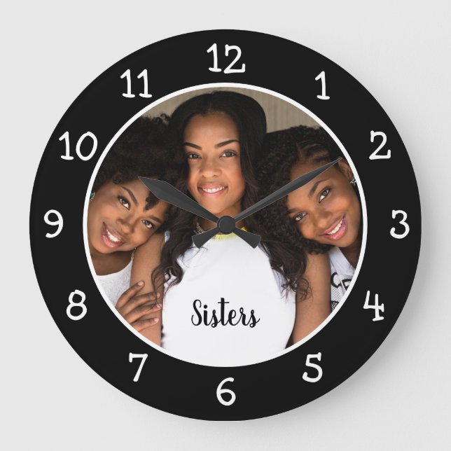 Personalized Photo Black and White Large Clock (Front)