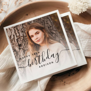 Personalized Photo Black Script 18th Birthday Napkin