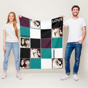 Personalized PHOTO Blanket Aubergine Turquoise