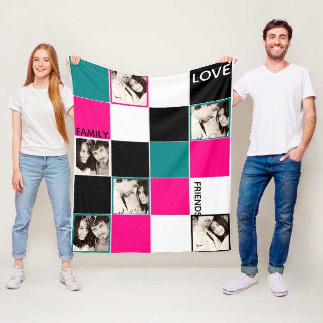 Personalized PHOTO Blanket Pink Turquoise Black (In Situ)