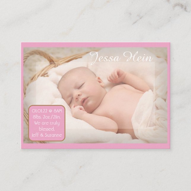 Personalized Photo Blessed Pink Birth Announcement (Front)