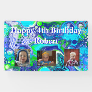 Personalized Photo Blue and Green Birthday Banner