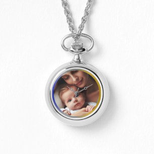 Personalized Photo Blue Silver Gold Chain Necklace