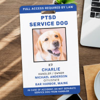 Personalized Photo Blue White PTSD Service Dog ID