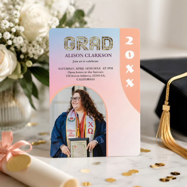 Personalized Photo Bold Arch Retro Graduation Invitation (Custom graduation party invitation 🎓🎉)