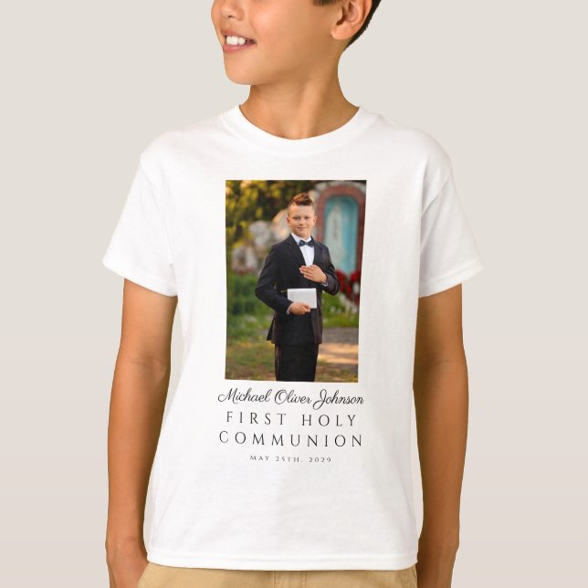 Personalized Photo Boy First Holy Communion T-Shirt (Front)