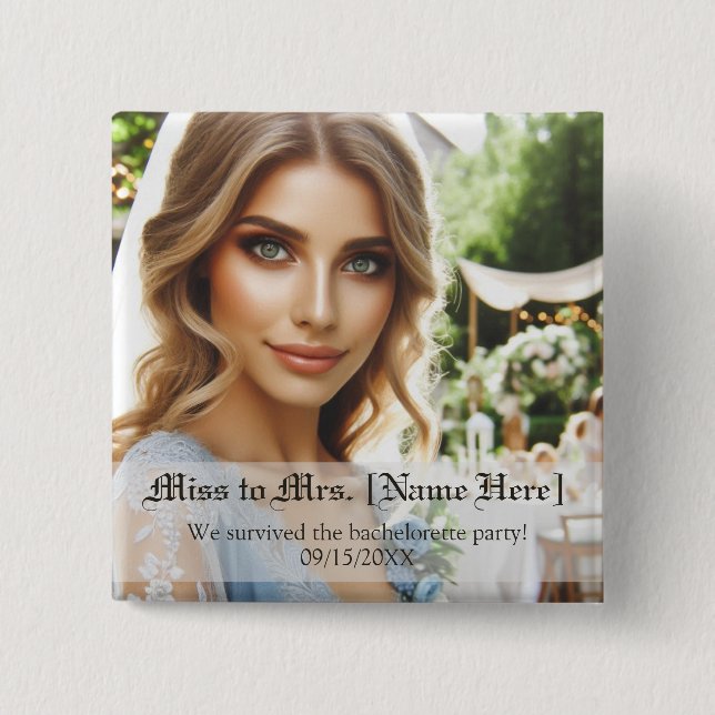 Personalized Photo Bridal Shower Favours 2 Inch Square Button (Front)