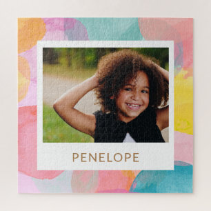Personalized Photo Bright Colourful Watercolor Nam Jigsaw Puzzle