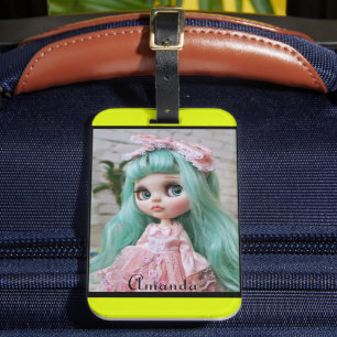 personalized photo bright neon lemon luggage tag