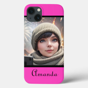 personalized photo bright neon pink iPhone 13 case