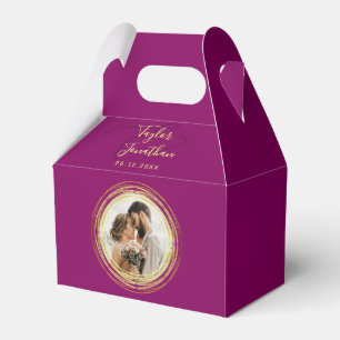Personalized Photo Burgundy & Gold Wedding Minimal Favor Box