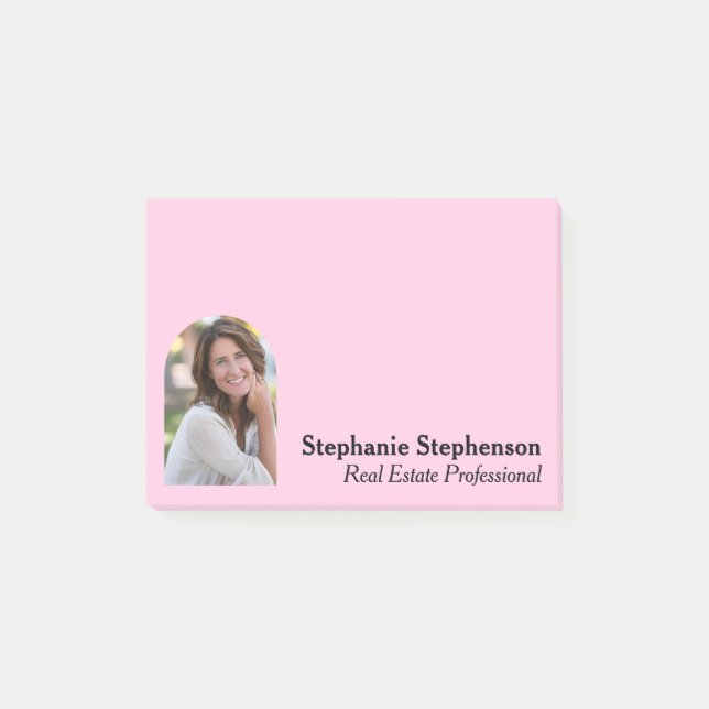 Personalized Photo Business Arched Frame Pink Post-it Notes (Front)