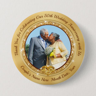 Personalized Photo Cheap Golden Anniversary Favors 3 Inch Round Button