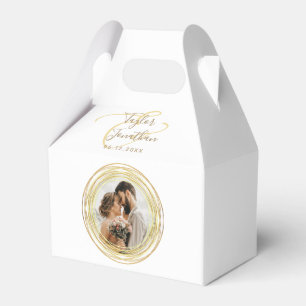 Personalized Photo Chic White Gold Wedding Minimal Favor Box