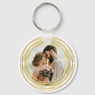 Personalized Photo Chic White Gold Wedding Minimal Keychain