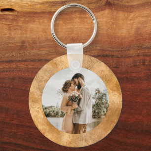 Personalized Photo Chic White Gold Wedding Minimal Keychain