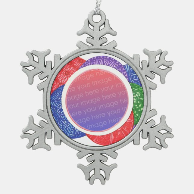 Personalized Photo Christmas Balls Snowflake Orn. Snowflake Pewter Christmas Ornament (Front)