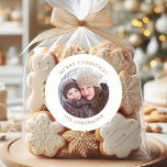 Personalized Photo Christmas Classic Round Sticker<br><div class="desc">Personalized photo Christmas classic round sticker. Easy to change the text and replace the photo with your own.</div>