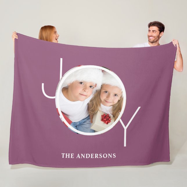 Personalized Photo Christmas Holiday Purple Fleece Blanket (In Situ)