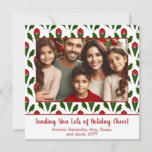Personalized Photo Christmas Red Roses, Holly Holiday Card