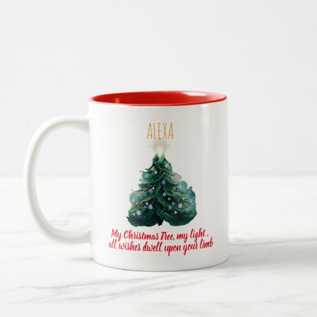 Personalized Photo Christmas Tree Ornament Two-Tone Coffee Mug (Left)