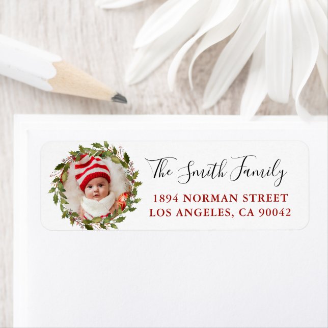 Personalized Photo Christmas Wreath Return Address (Insitu)
