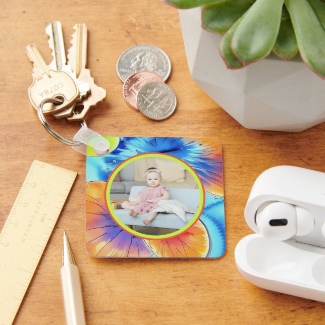 Personalized Photo Citrus Watercolor Pattern Keychain (Desk)