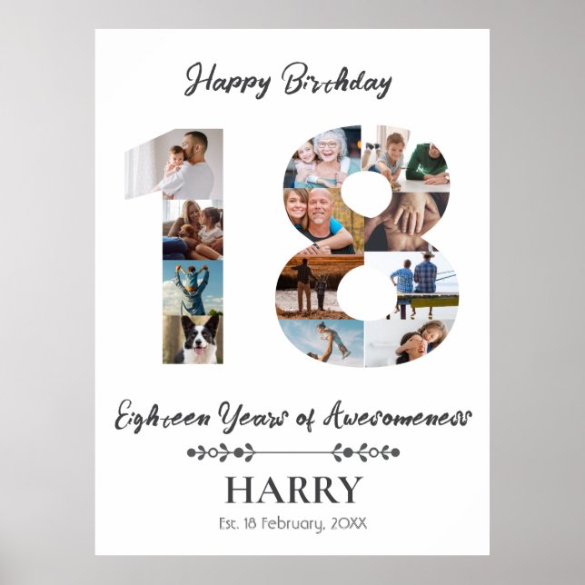 Personalized Photo Collage 18th Birthday Poster (Front)