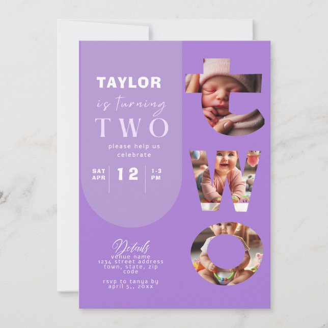 Personalized Photo Collage 2nd Birthday Invitation (Front)