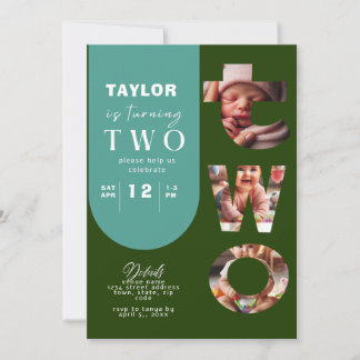 Personalized Photo Collage 2nd Birthday Invitation