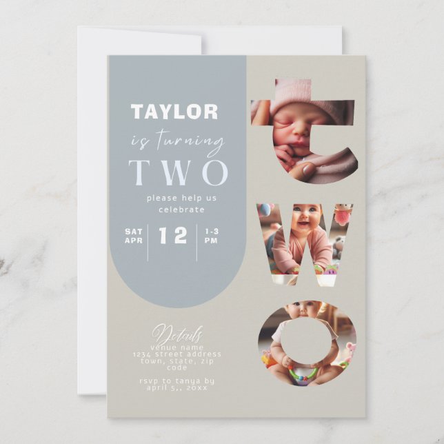 Personalized Photo Collage 2nd Birthday Invitation (Front)