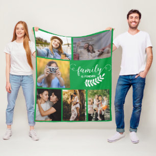 Personalized Photo Collage, Beautiful Family Green Fleece Blanket