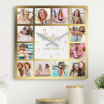 Personalized Photo Collage Besties Gold White Square Wall Clock<br><div class="desc">Make this trendy elegant white and gold photo collage wall clock unique with 12 of your favorite photos with your best friend(s). The design also features modern handwritten "Besties" script and your names.</div>