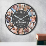 Personalized Photo Collage Black Wood Family Large Clock<br><div class="desc">Easily create your own personalized black wooden planks elegant style wall clock with your custom photos,  family name and established year. For best results,  crop the images to square - with the focus point in the centre - before uploading.</div>