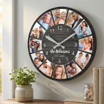 Personalized Photo Collage Black Wood Family Round Clock<br><div class="desc">Easily create your own personalized black wooden planks elegant style wall clock with your custom photos,  family name and established year. For best results,  crop the images to square - with the focus point in the centre - before uploading.</div>