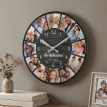 Personalized Photo Collage Black Wood Family Round Clock<br><div class="desc">Easily create your own personalized black wooden planks elegant style wall clock with your custom photos,  family name and established year. For best results,  crop the images to square - with the focus point in the centre - before uploading.</div>
