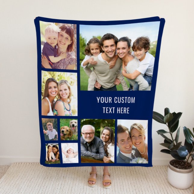Personalized Photo Collage Blue Fleece Blanket (Creator Uploaded)