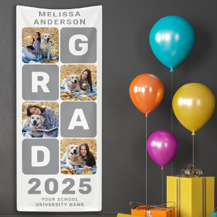 Personalized Photo Collage Bold Trendy Graduation Banner