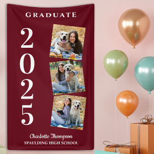 Personalized Photo Collage Burgundy Graduation Banner