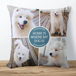 Personalized Photo Collage Custom Colour Dog Blue Throw Pillow