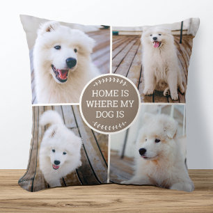 Personalized Photo Collage Custom Colour Dog Brown Throw Pillow