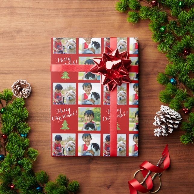Personalized Photo Collage Custom Script Christmas Wrapping Paper (Holiday Gift)