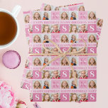 Personalized Photo Collage Cute Pink Girl Birthday Wrapping Paper Sheet<br><div class="desc">Cute 4 photo collage happy birthday wrapping paper for a little girl or toddler. Celebrate your child's birthday with cute photographs of them on this add your own photograph gift wrap with adorable pretty pink squares. Add their name and age.</div>