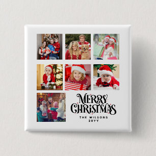 Personalized Photo Collage Family Name Christmas 2 Inch Square Button