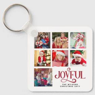 Personalized Photo Collage Family Name Christmas Keychain